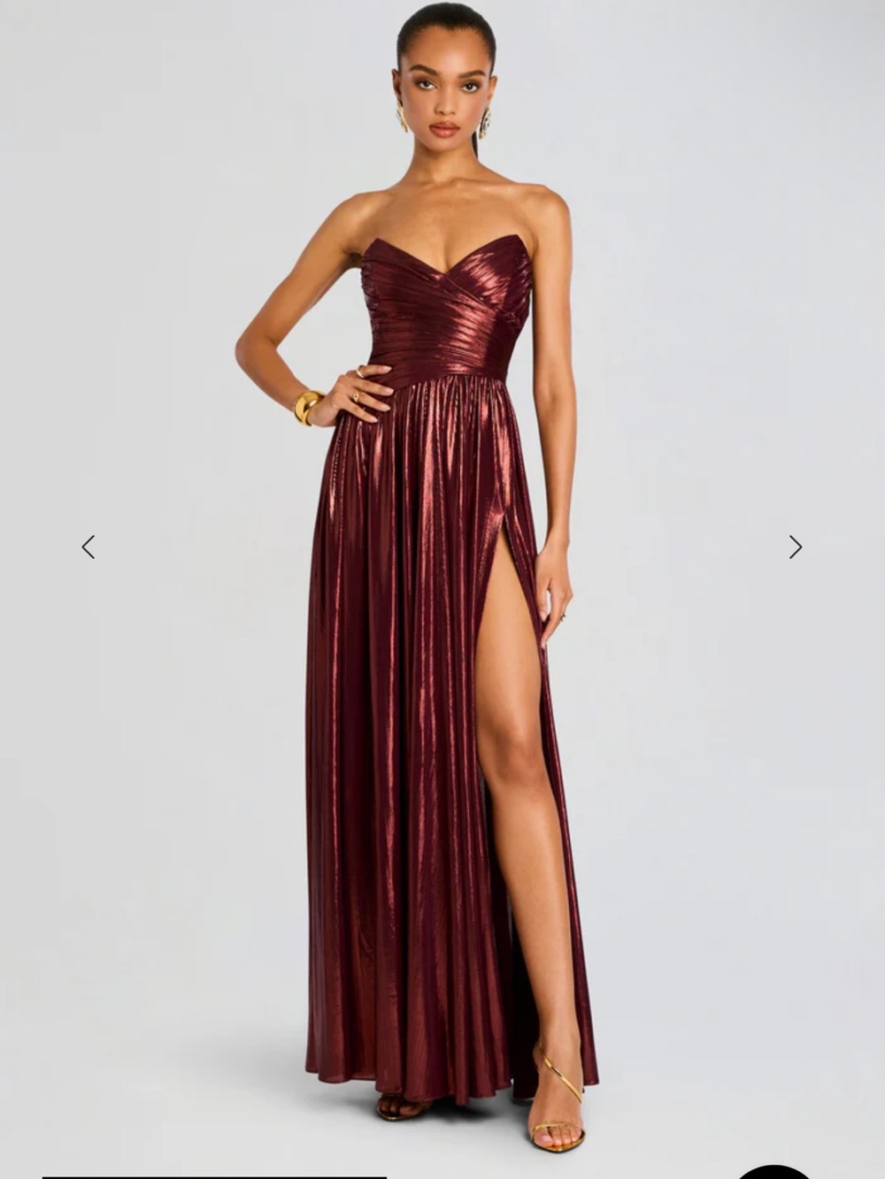 Retrofete size Women XS Metallic Strapless Burgundy Evening Gown with High Slit